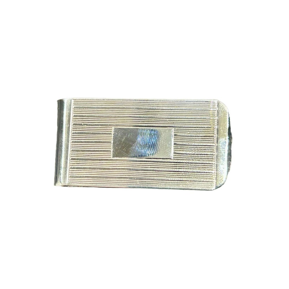 Vintage Engravable Silver Tone Chrome Money Clip Mid Century Cash Holder Wallet